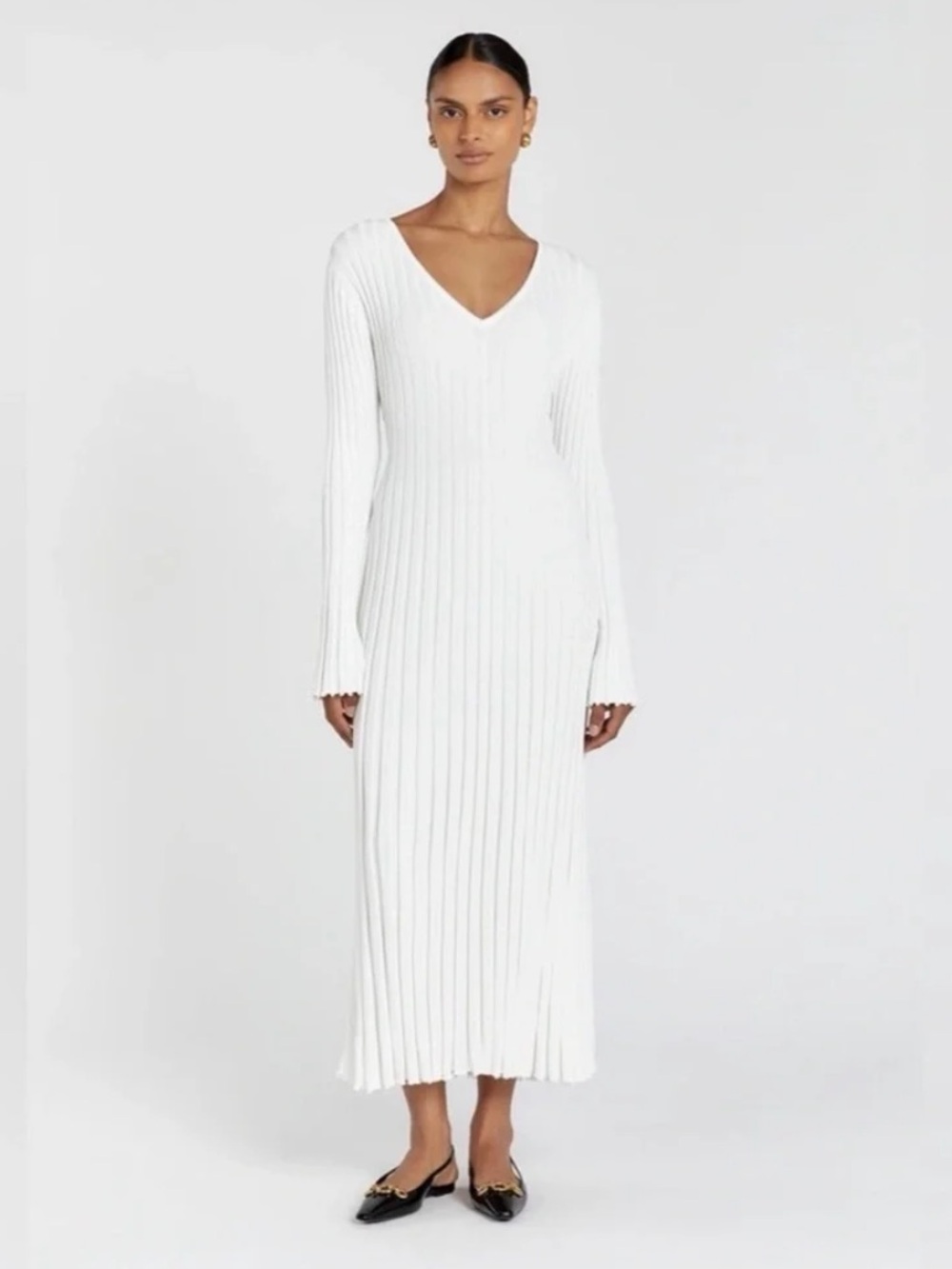 DISSH REIGN WHITE SLEEVED KNIT MIDI DRESS